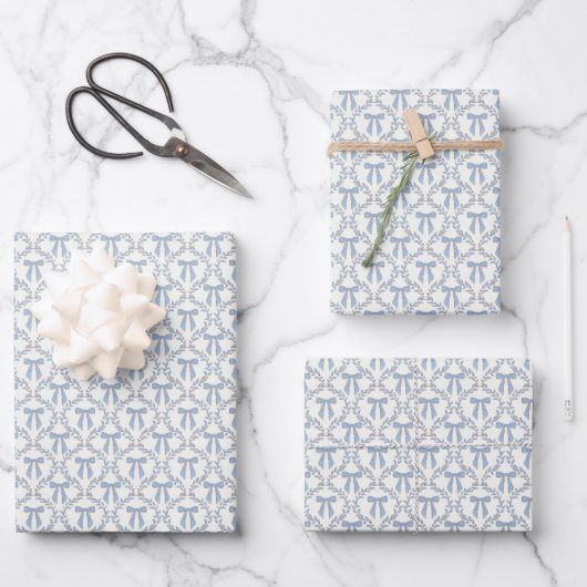 Blauwe Coquette Bogen, Trellis, Preppy Inpakpapier Vel (Voorkant)