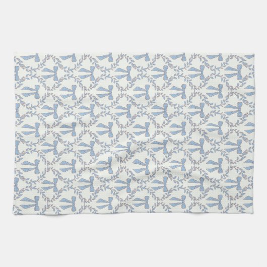 Blauwe Coquette Bogen, Trellis, Preppy Theedoek (Horizontaal)