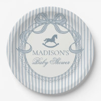 Blauwe Coquette Boog Schommelend Paard Baby Shower