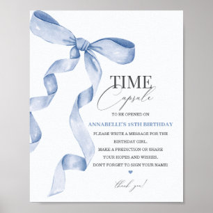Blauwe Coquette Boog Verjaardag Time Capsule Party Poster