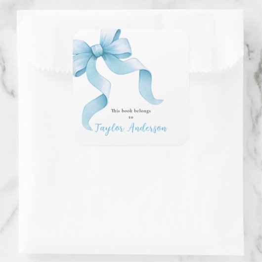 Blauwe Coquette Bow Bookplate Vierkante Sticker (Tas)