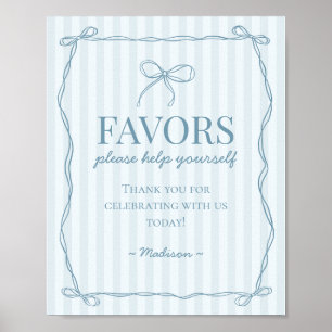 Blauwe Coquette Bow Pastel Favorieten Teken Poster