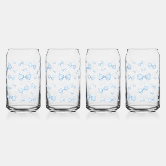 Blauwe Coquette Bow Pattern Blikvorm Glas (Voorkant)