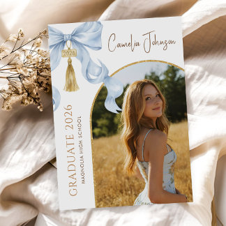 Blauwe Coquette Strik Foto 2026 Afstudeerfeest Kaart