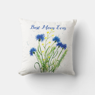Blauwe cornbloemen bloemen waterverf  bloemen kussen