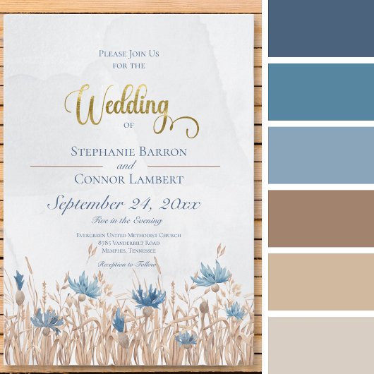 Blauwe Cornbloemen & Tarweveld met blauwe uitnodig Kaart