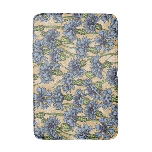 Blauwe cornbloemen, wilde bloemen op honnegeel badmat (Voorkant Verticaal)