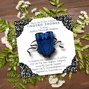 Blauwe corset en zwarte leace Lingerie Shower Kaart