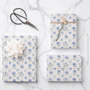 Blauwe Cottagecore Wilde Bloemen Botanische Print Inpakpapier Vel