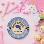 Blauwe Cowboy Birthday,  Borden Papieren Bordje (Feest)