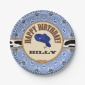 Blauwe Cowboy Birthday,  Borden Papieren Bordje (Voorkant)