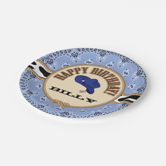 Blauwe Cowboy Birthday,  Borden Papieren Bordje (Gekanteld)