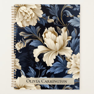 Blauwe Cream Bloemen Pioen Patroon Gepersonaliseer Planner