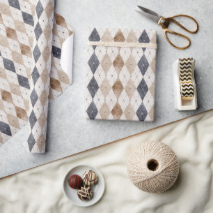 Blauwe Crème Argyle Vaderdag Cadeaupapier
