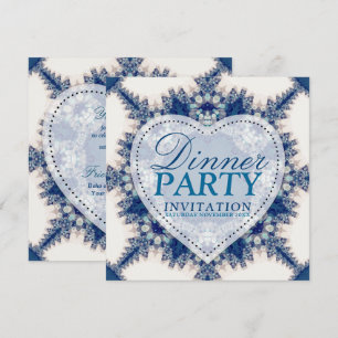 Blauwe & crème Boho Chic Country Dinner Party Kaart