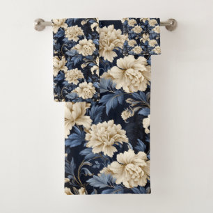 Blauwe Crème Floral Modern Bad Handdoek