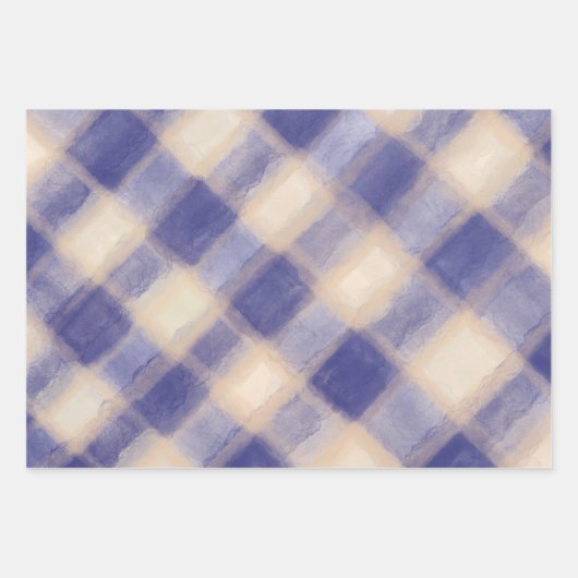 Blauwe crème tartan plaid boerderij rustieke gingh inpakpapier vel (Voorkant 3)
