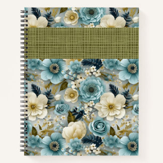 BLAUWE & CRÈME WATERVERF BLOEMEN NOTITIEBOEK