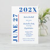 Blauwe & Crimson Graduation Party Kaart (Staand voorkant)