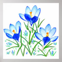 Blauwe Crocus Bloemen Print