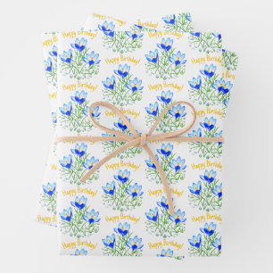 Blauwe Crocussen Inpakpapier Vellen