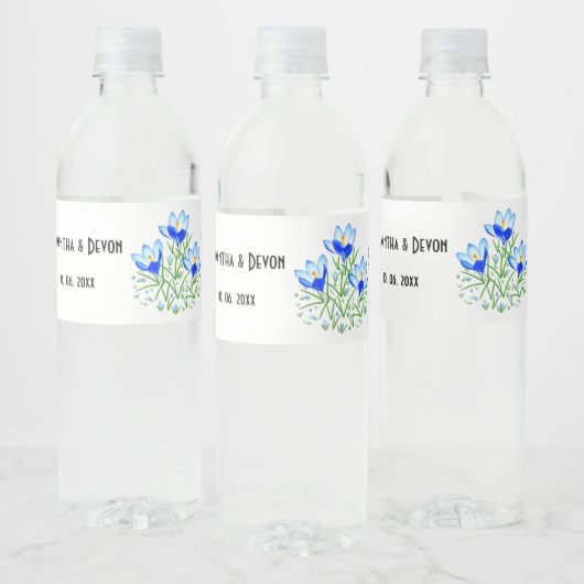 Blauwe Crocussen Waterfles Etiket (Flessen)
