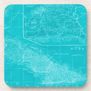 Blauwe Cuba-kaart Bier Onderzetter