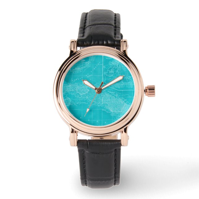 Blauwe Cuba-kaart Horloge (Voorkant)