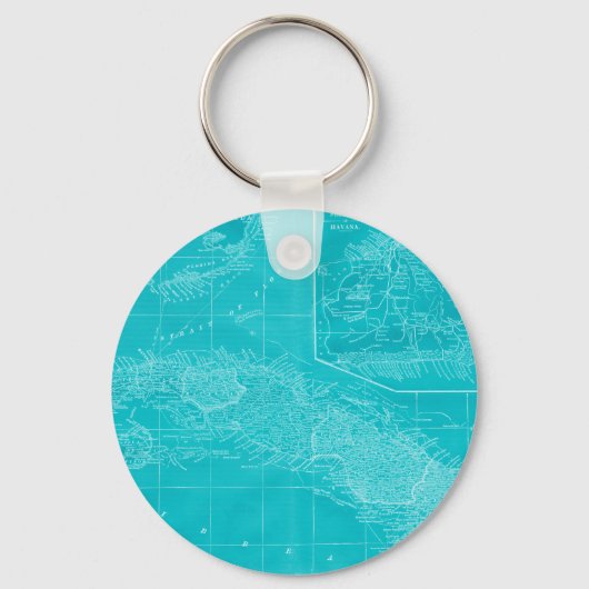Blauwe Cuba-kaart Sleutelhanger (Voorkant)