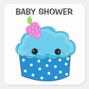 Blauwe Cupcake Baby Shower Vierkante Sticker