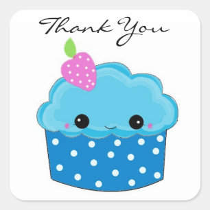 Blauwe Cupcake Dank Je Wel Vierkante Sticker