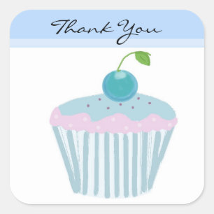 Blauwe Cupcake Dank Je Wel Vierkante Sticker