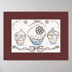 Blauwe Cupcake Kunst Poster Print