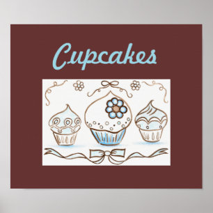 Blauwe Cupcake Kunst Poster Print