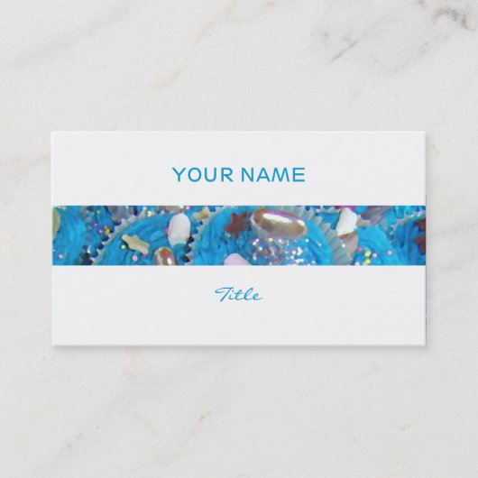 Blauwe Cupcakes stripe visitekaartje terug wit (Voorkant)