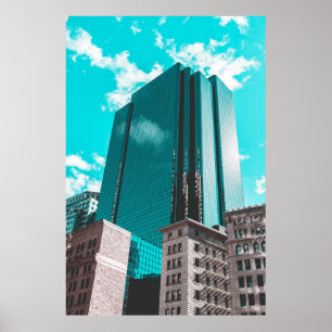 BLAUWE CURTAIN WALL BOUWEN ONDER BLAUWGROEN HUID POSTER