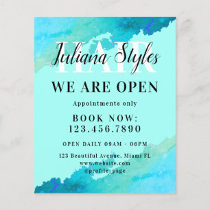 Blauwe cyaan marmeren haarstylist flyer