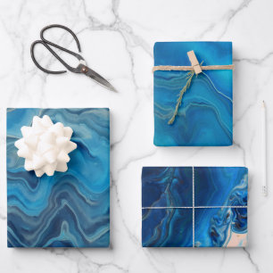 Blauwe cyaan witte marmer Acrylafbraak Inpakpapier Vel