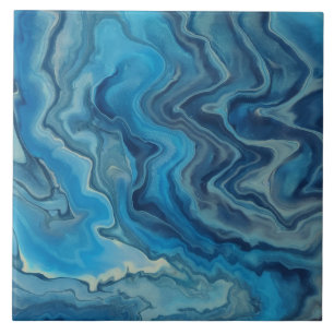 Blauwe cyaan witte marmer Acrylafbraak Tegeltje