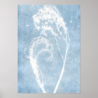 Blauwe Cyanotype Plant Hart Poster