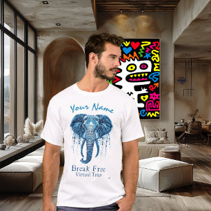 Blauwe Cyber Olifant – Aangepaste Naam Breek Vrij T-shirt