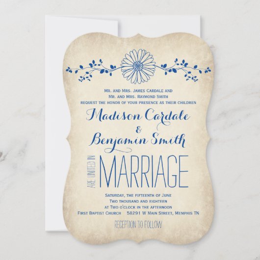  blauwe dag Rustic Wedding Invitations Kaart (Voorkant)