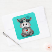 Blauwe dag van de dode Baby Hippo Vierkante Sticker (Envelop)