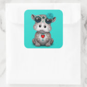 Blauwe dag van de dode Baby Hippo Vierkante Sticker (Tas)