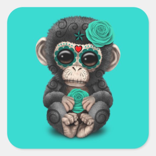 Blauwe Dag van de Dode Chimp Vierkante Sticker (Voorkant)