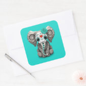 Blauwe Dag van de Dode Olifant Vierkante Sticker (Envelop)