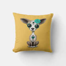 Blauwe dag van de dode suikerschedel Chihuahua Pup Kussen