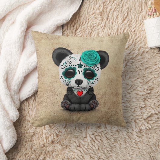 Blauwe dag van de Dode Suikerschedel Panda Aged Kussen (Deken)