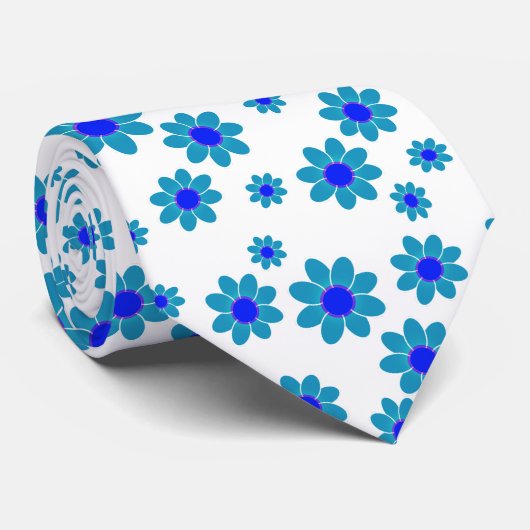 Blauwe dagen | Floral Repeteert Daisy Pattern Stropdas (Opgerold)