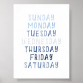 Blauwe dagen van de week educatief poster (Voorkant)